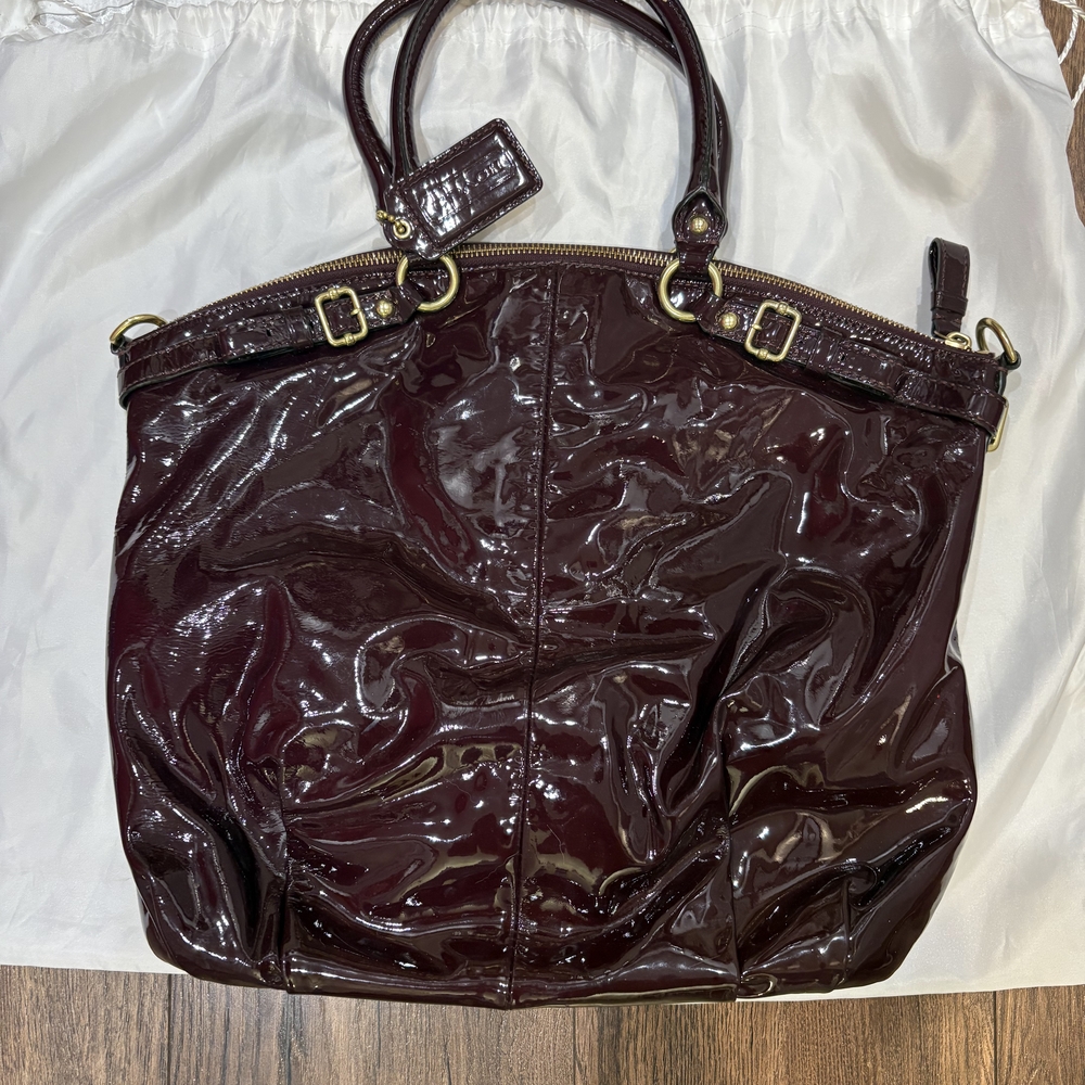 Elegant Burgundy Patent Leather Tote Bag